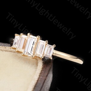 Art deco engagement ring baguette moissanite ring yellow gold ring classic ring cluster set ring Vintage ring Zircon diamond ring bridal