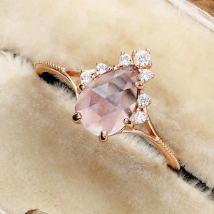 Rose cut Pear amethyst engagement ring, Delicate Wedding ring in Rose Gold, Art Deco Vintage ring uniqe promise ring for women, gift for her