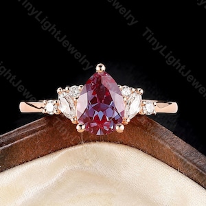 Vintage pear cut lab alexandrite engagement ring rose gold ring marquise moissanite ring round diamond ring anniversary promise bridal ring