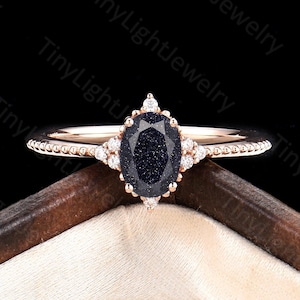 Vintage Blue sandstone Oval cut engagement ring rose gold moissanite Diamond ring prong set ring Anniversary ring