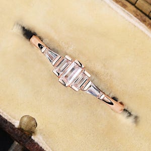 Vintage baguette moissanite wedding band rose gold stacking wedding bands unique handmade matching band anniversary promise bridal band