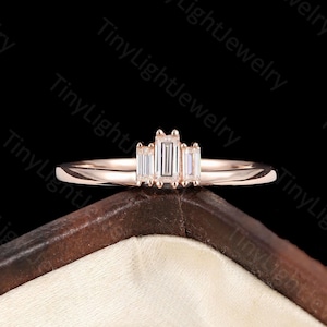 Unique Moissanite engagement ring art deco ring baguette cut diamond/moissanite ring rose gold ring Classic ring Vintage Anniversary ring