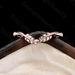 Unique leaf wedding ring rose gold ring vintage plain gold ring curved wedding band antique twig branch ring anniversary promise bridal band