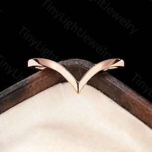 Plain gold curved wedding ring v shaped stacking matching band rose gold custom handmade wedding band personalized anniversary promise band