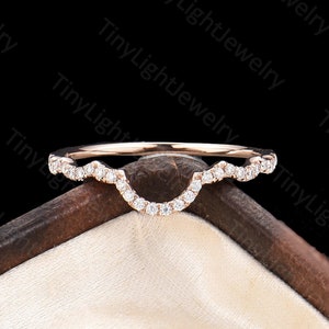 Anello Moissanite Art Déco Anello con diamanti, Fede nuziale curva in oro rosa Anello vintage Gioiello unico Antico Promessa Anniversario Regalo per le donne