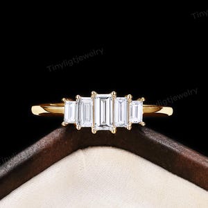 Art Deco Moissanite Engagement Ring - 5 Stones Baguette Ring Gold Wedding Ring Women | Vintage Lab Grown Diamond Promise Ring By Tinylight
