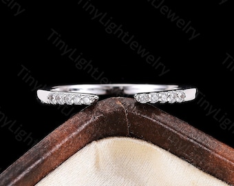 Straight Diamond Open Wedding Band - 14K Gold Vintage Moissanite Ring | Stacking Matching Band | Simple Open Ring Anniversary Bridal Ring