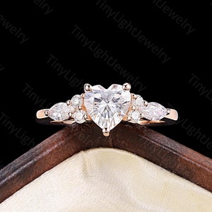Dianty heart moissanite engagement ring -  art deco cluster ring | 14K rose gold ring diamond ring | Unique Promise ring Gift  By TinyLight