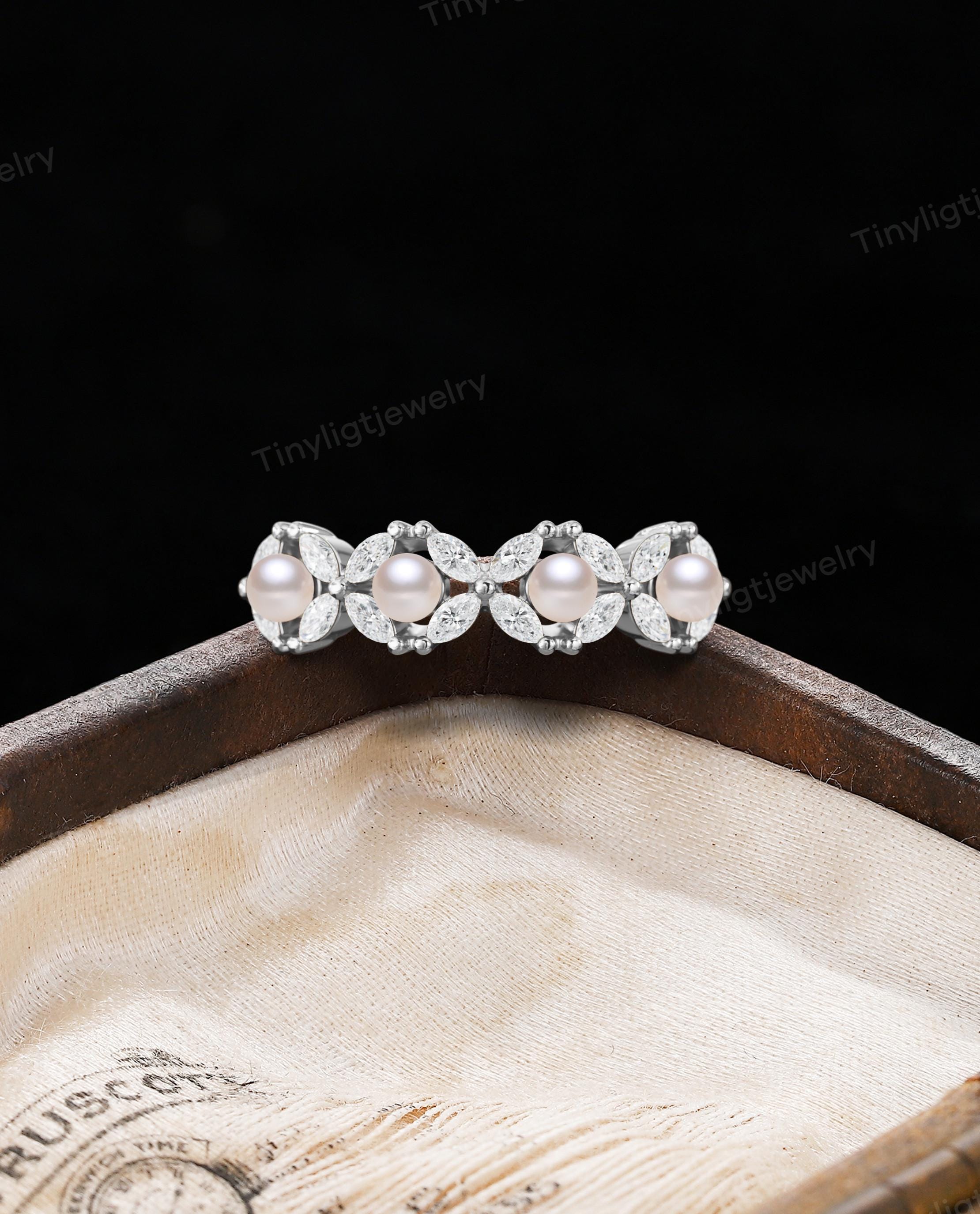 Buy Cluster Freshwater Pearl Wedding Band 14K Gold Elegant Pearl - Main Image