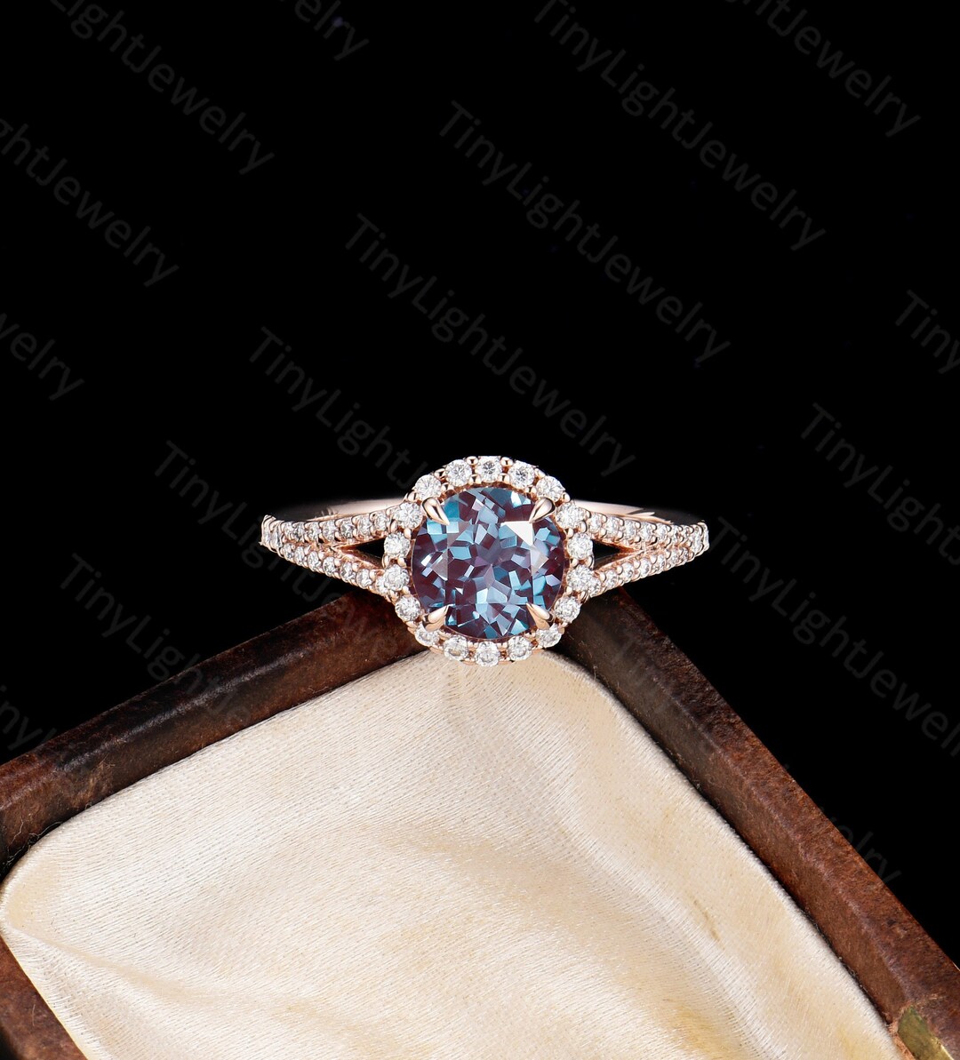 Lab Alexandrite Engagement Ring,round Cut Ring, Rose Gold Ring ,art ...