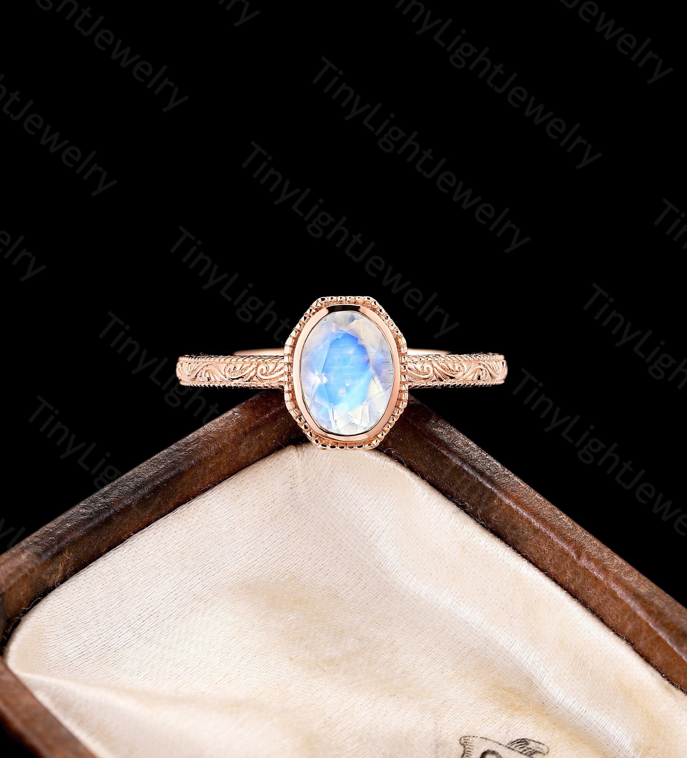 Vintage oval moonstone engagement ring rose gold solitaire ring antique scroll milgrian ring one stone ring anniversary promise bridal ring