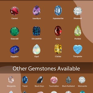 a collection of 12 birthstone gemstones, each with unique colors and shapes, arranged in a grid format. The text "12 Birthstone" is prominently displayed at the top, and "Other Gemstones Available" is written at the bottom. The image does not contain any text that can be described in more detail, and it does not include any additional information about the gemstones.