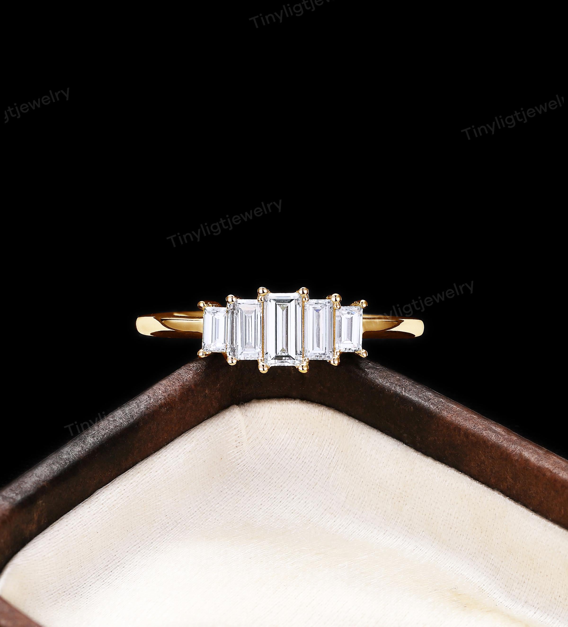 Art Deco Baguette Moissanite Five Stone Ring