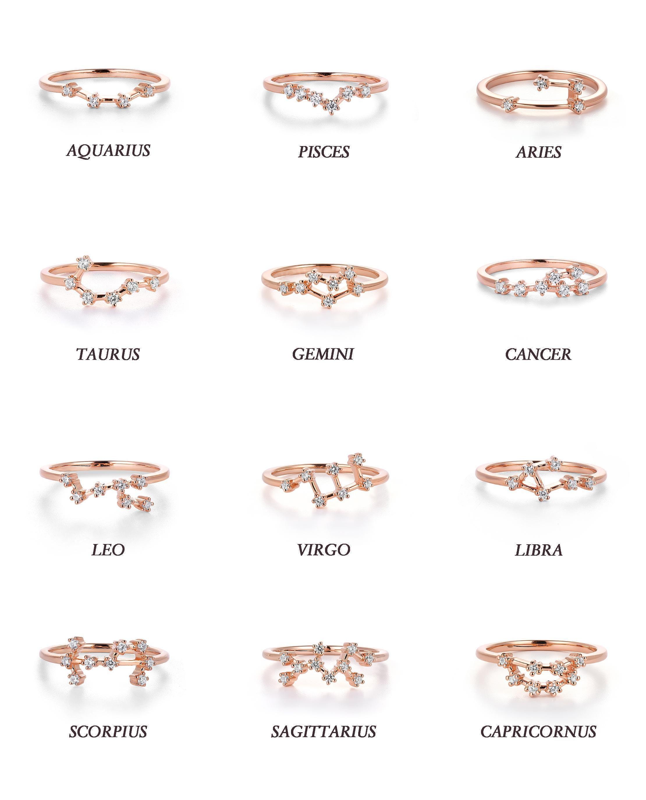 Star Sign Rings Dainty Celestial Moissanite Zodiac Ring, Minimalist 12 Star Sign Ring ...