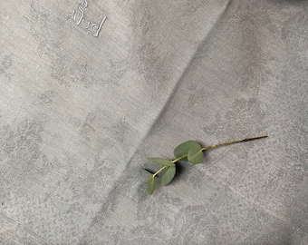 Set of 5 Vintage French Grey Linen Napkins, hand embroidered monogram 'SJ'