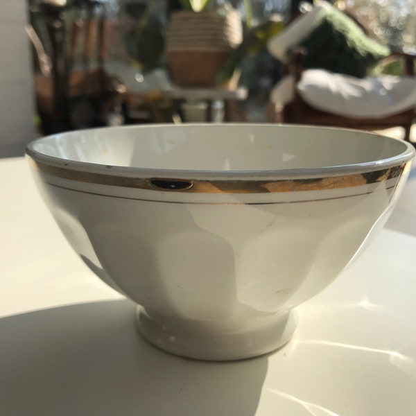 Beautiful Vintage French White Porcelain Cafe au Lait Bowl/Coffee with gilded rim