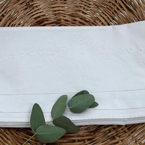 Lovely Vintage  French White Embroidered Linen Cot Bed Sheet!