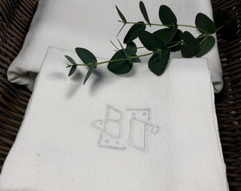 Antique French Linen Tablecloth Set – Monogrammed Napkins, Ladderwork Embroidery