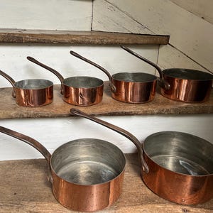 Beautiful Set of 6 Vintage French Copper Saucepans, fabulous for use or display!