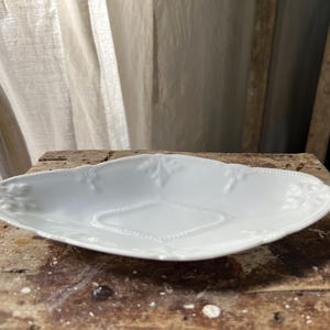 Stunning White Porcelain French Vintage Ravier Dish pattern includes leaves and beading. No makers mark.