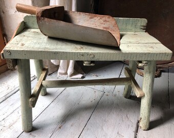 Gorgeous Antique French Rustic Handmade Wood/Metal Grain Scoop - great farmhouse display item!