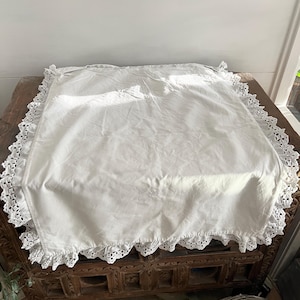Antique French White Cotton Large Pillowcase/Cushion Cover - good for repair or reuse of beautiful frill.