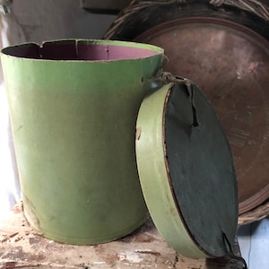 Beautiful Antique French Manchon/Muff Box in the most gorgeous green with lilac lining - great display item!