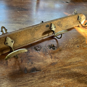 Beautiful Antique French Wooden Coat Rack/Peg Rail with 3 lovely curved silver metal hooks, has original hooks to install so ready to hang!