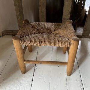 Rustic Vintage French Child’s Stool with Straw Woven Seat - great useable item or can be used for display!