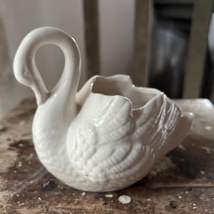 Elegant Vintage French White Porcelain Swan, open back for a small plant or candle!