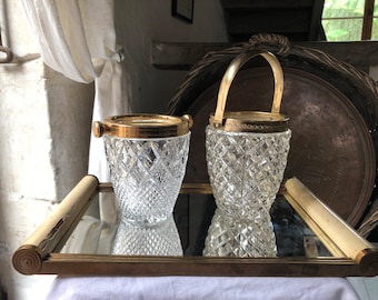 Lovely Vintage French Art Deco Cream/Gold Mirrored Tray - pretty scroll detail handle original cream paint, wood, rectangular!