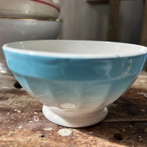 Pretty Antique Small French Pale Blue Cafe au Lait Coffee Bowl, by Digoin & Sarreguemines - L&#39;Etoile des Alpes, late 1800s