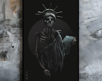 Skeleton Statue of Liberty Art Print, Punk Political Poster