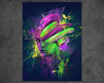 Abstract Woman Art Print, Surreal Glitch, Psychedelic Wall Decor
