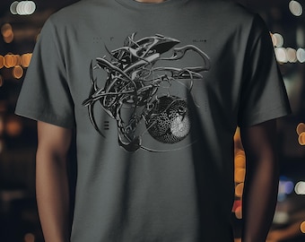 Abstract sci-fi T-Shirt, Street Art Apparel, Streetwear,, Urban Fashion, Cyberpunk, 3D Art, Technical artwork