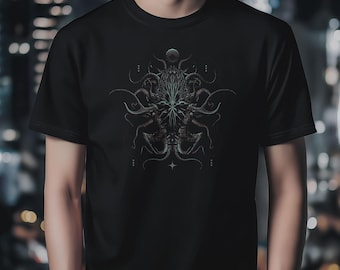 Tentacle Creature Streetwear T-Shirt, Dark Abstract Squid Alien Graphic, Sci-Fi Gothic Techwear Tee