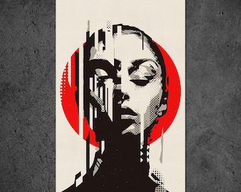 Cyberpunk Glitch Poster, Dystopian Sci-Fi Art, 'Unfathomable Mind' Print