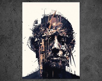 Cyberpunk Glitch Art Print, Distorted Face, Sci-fi Dystopian (12x18 inch)