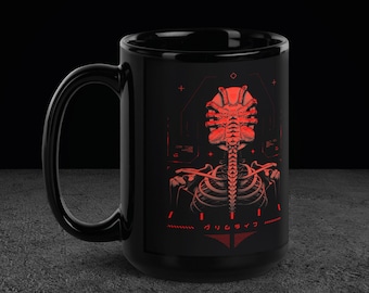 Alien Facehugger Black Mug, Retro Sci-Fi Horror, Dark Gothic Art