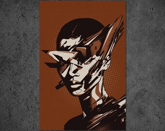 Cyberpunk Glitch Poster, Dystopian Sci-fi Art, Urban Streetwear Design
