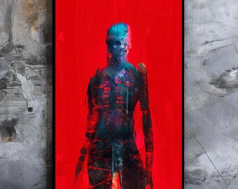 Framed Dark Art Print, Abstract Glitch Art, Modern Home Decor
