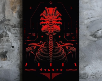 Alien Facehugger Art Print, Retro Sci-Fi Horror, Dark Gothic Wall Art