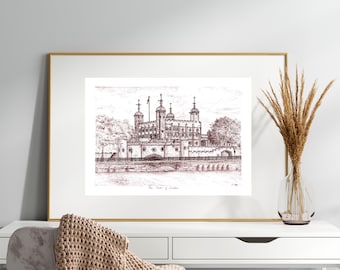 Digital Download Colour Bundle/ 5 Tinted Prints of The Tower of London Original Ink Drawing/ Iconic London City Gift/ Historic Castle