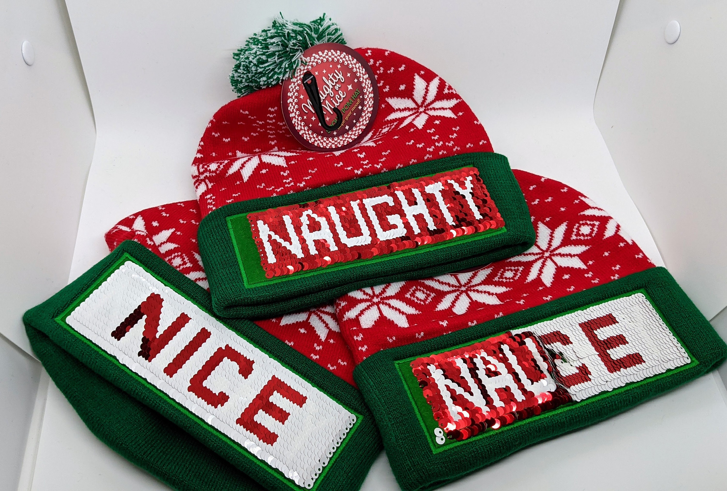 Sequin Naughty or Nice Christmas Hat Beanie Etsy