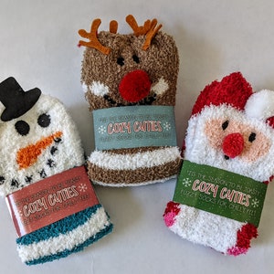 Holiday Fluffy Cozy Fuzzy Socks are back!!!  Santa, Snowman or Reindeer choices