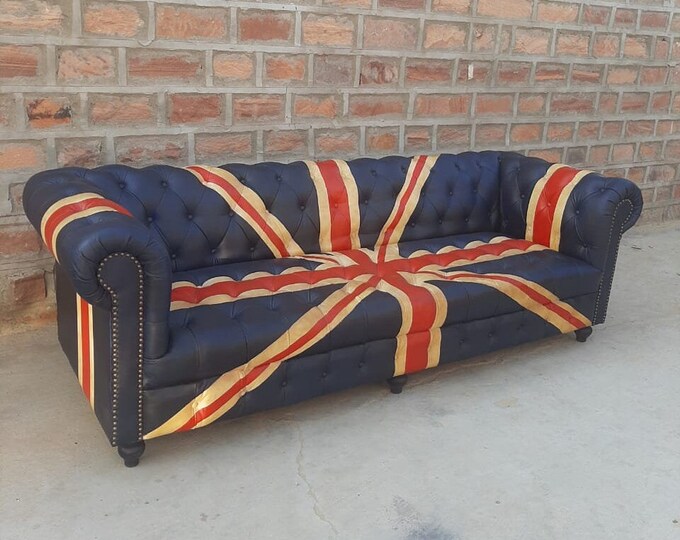 Union Jack Chesterfield Leather Sofa Etsy
