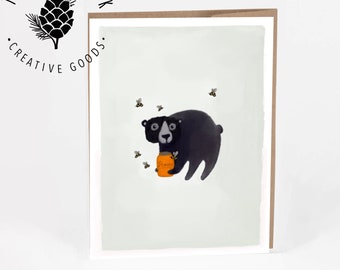 Honey Bear Notecard: Original Watercolor Black Bear Art