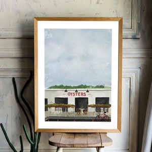 Oyster Sunday | Giclee Print or Canvas of Original Watercolor Painting - Portland, Maine “the Shop” Oyster Raw Bar