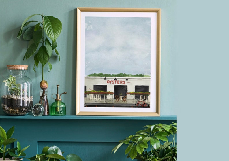 Oyster Sunday Giclee Print or Canvas of Original Watercolor Painting Portland, Maine the Shop Oyster Raw Bar image 3