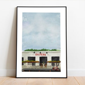 Oyster Sunday Giclee Print or Canvas of Original Watercolor Painting Portland, Maine the Shop Oyster Raw Bar image 2